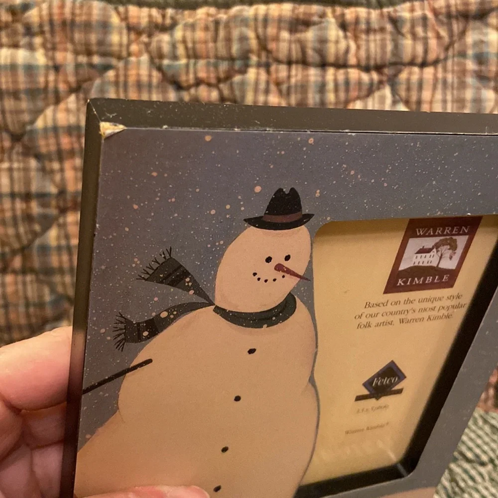 WARREN KIMBLE Folk Art Snowman Painted Wooden Picture Frame